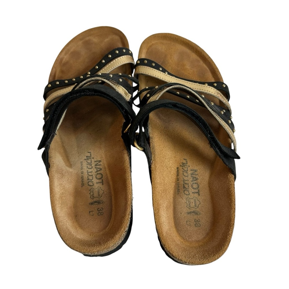NOAT PRESCOTT Slide Sandal Leather Black/Gold Cork Wedge US 7 EU 38 - Picture 6 of 12